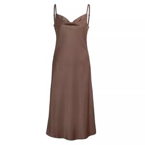 Bebe Satin Cowl Neck Midi Dress Chic Brown Slip Dress